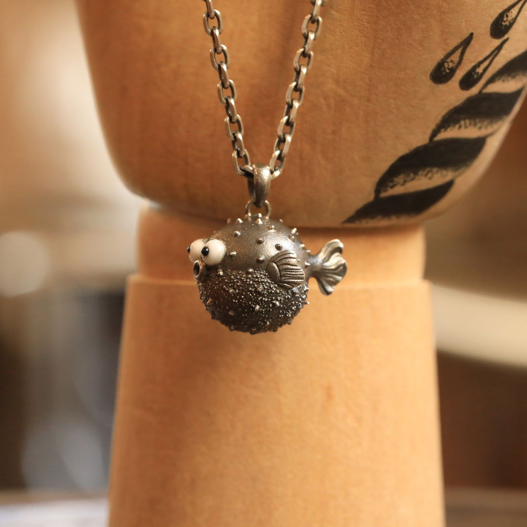 Ocean Pufferfish Fish Pendant Necklace