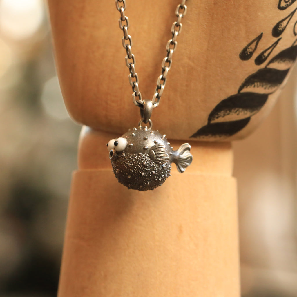 Ocean Pufferfish Fish Pendant Necklace