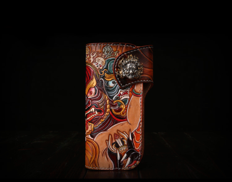 Premium Leather Mahākāla God of Fortune Hand Painted Wallet – Holy Buyble