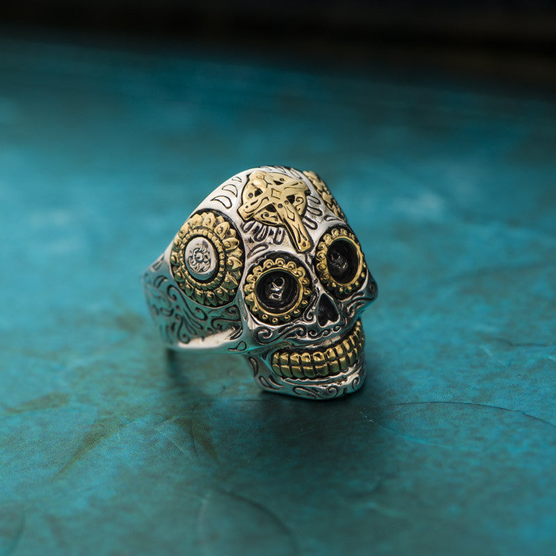Mexican Sugar Skull Biker Ring